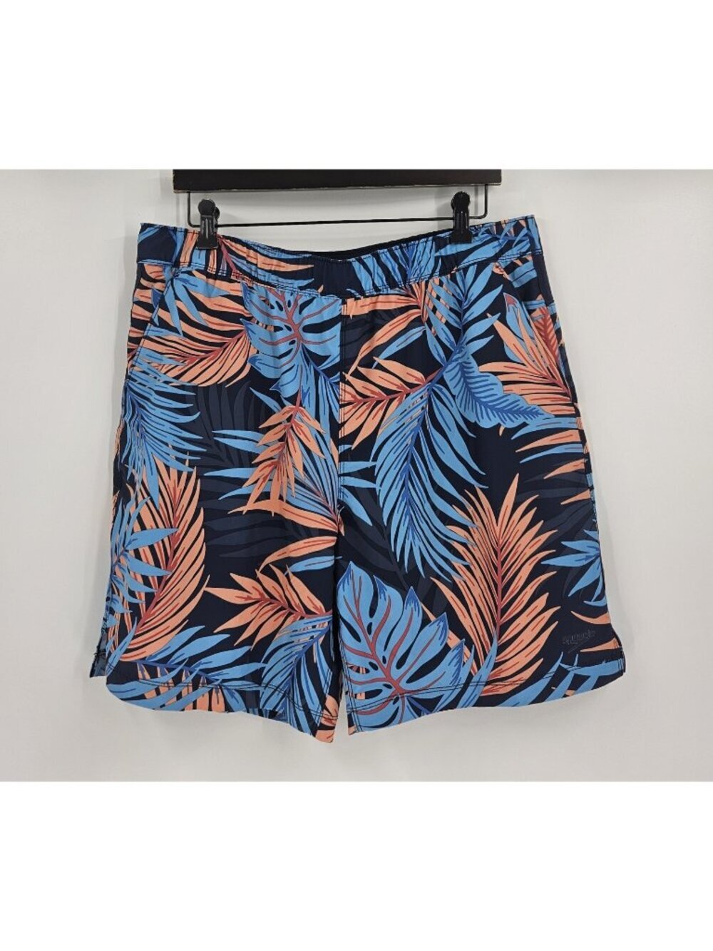 Speedo Swim Trunks L Blue Orange Tropical Leaf Print Board Shorts Mesh Lined